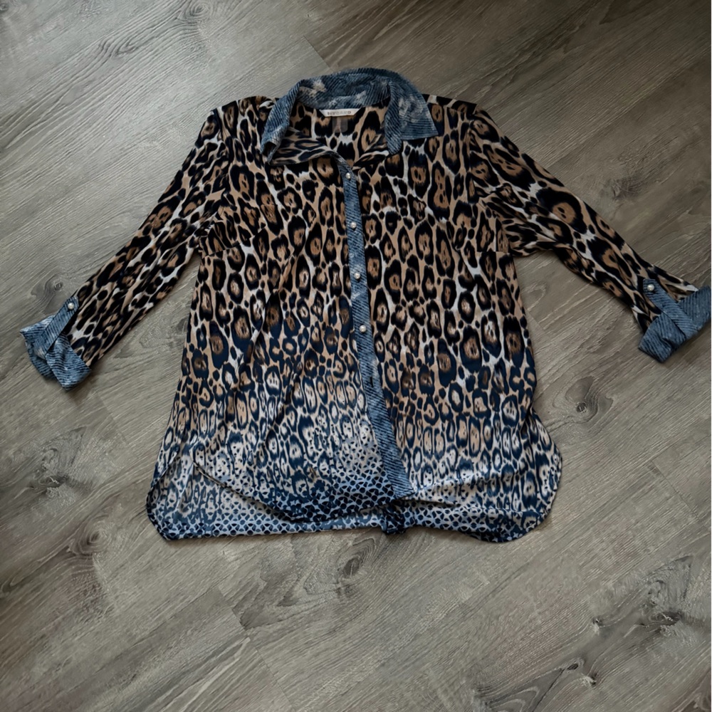 Leopard Print Button-Front Blouse - Brown/Black